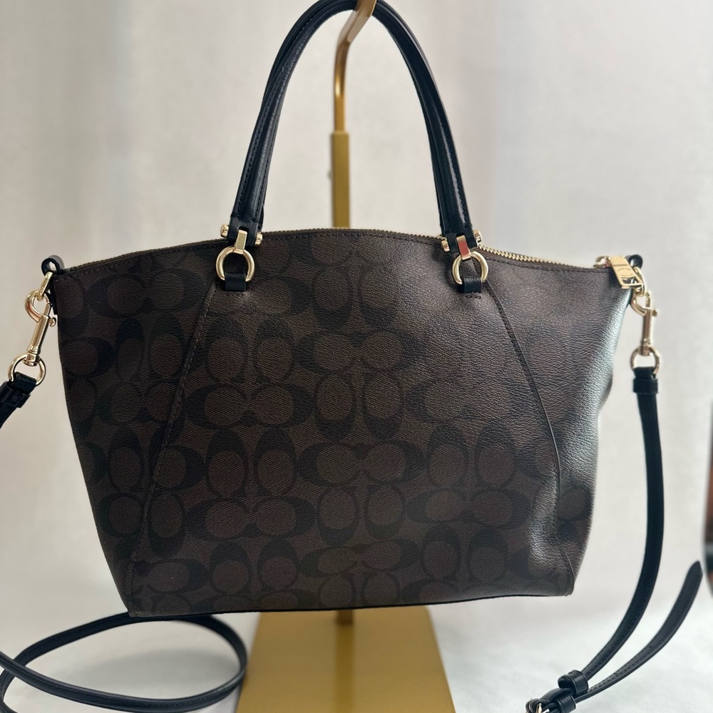 Coach Signature Prairie Satchel in Brown and Black with Crossbody Strap - Picture 4 of 11